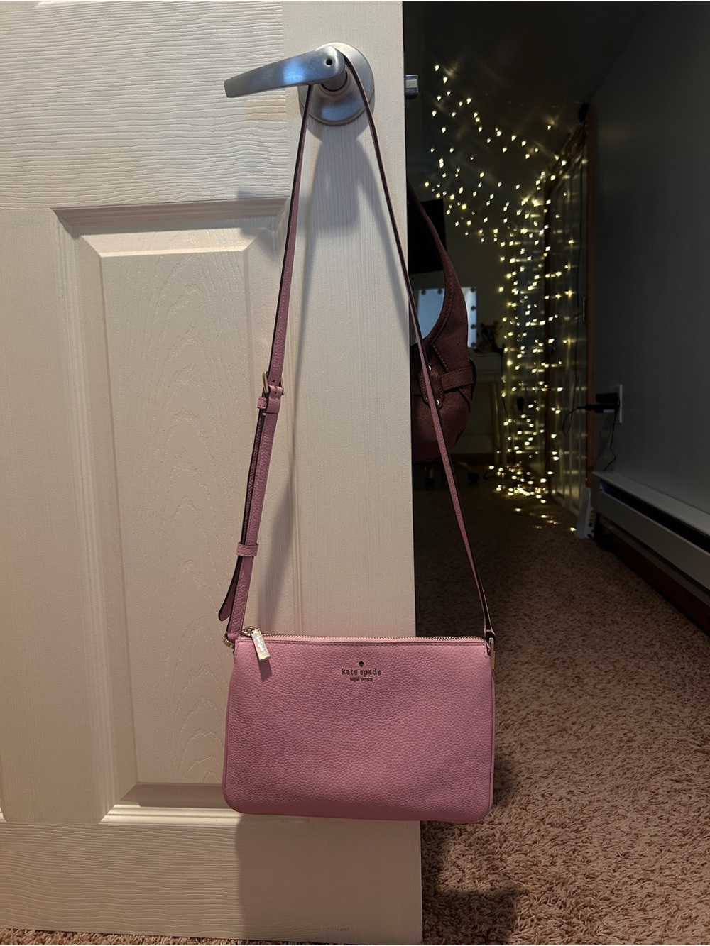 Kate Spade pink triple gusset crossbody with gold hardware